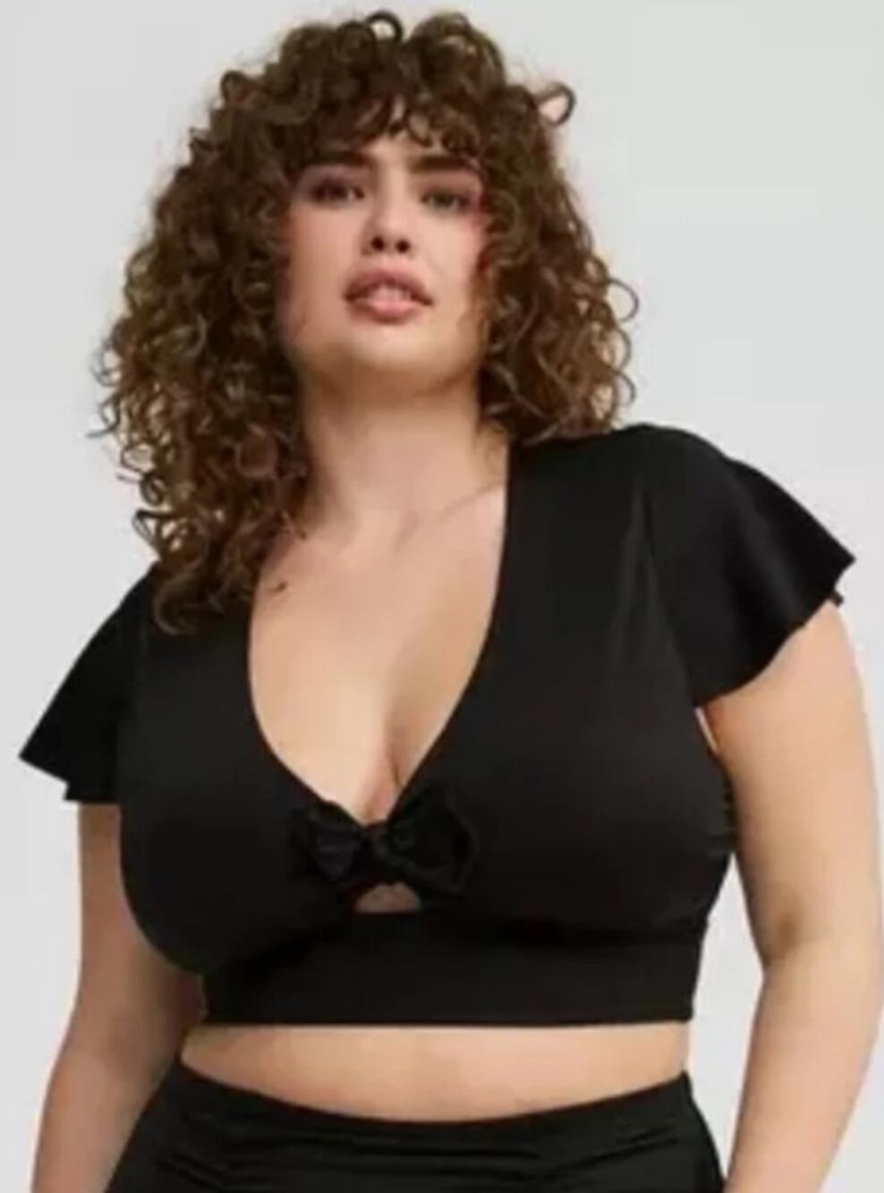 Torrid Fluttter Sleeve Tie Front Bikini Top Sz 12 Large